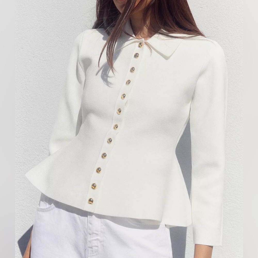 NWT ZARA PLAIN PEPLUM CARDIGAN SIZE MEDIUM